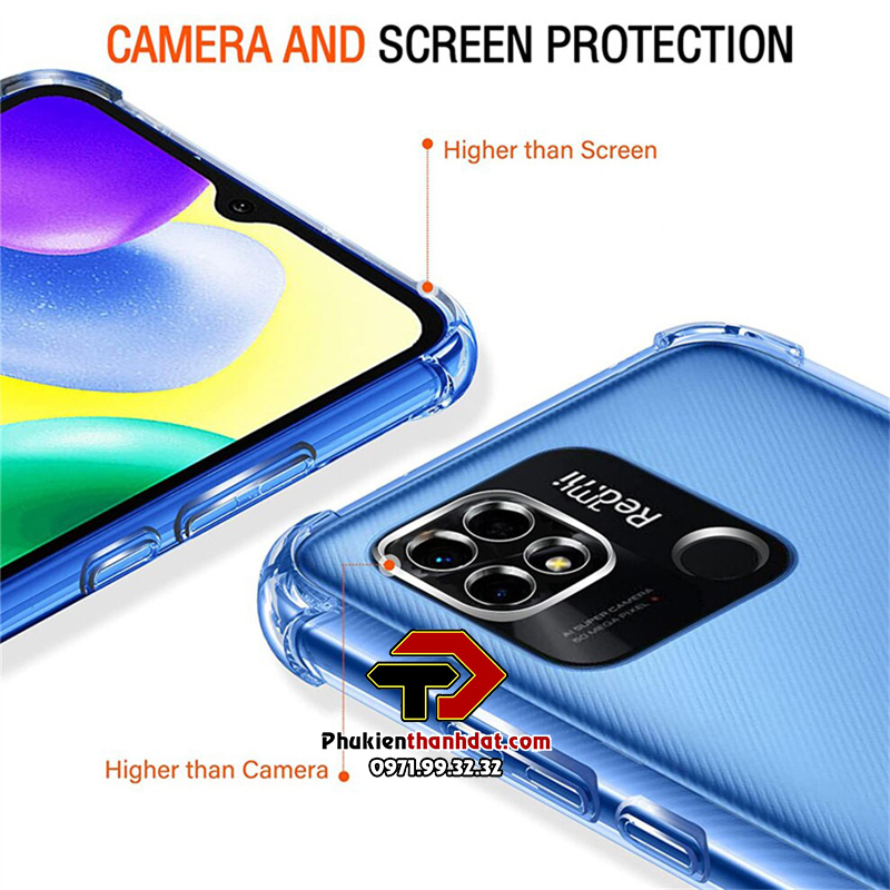 Ốp lưng cho Xiaomi Redmi 10C trong suốt chống sốc bảo vệ camera sau