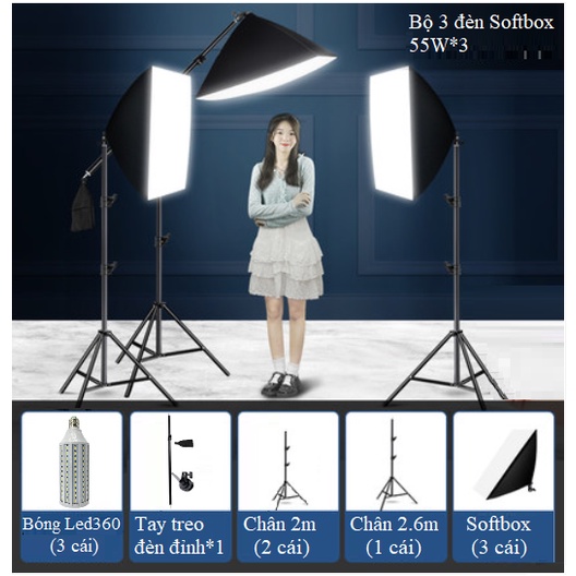 Bộ 3 Đèn Studio Quay Phim Chụp Ảnh Chuyên Nghiệp 20W/40W/60W, Đèn Chụp Ảnh Thời Trang Hàng Chính Hãng