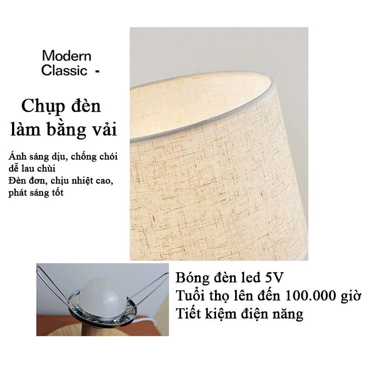 Đèn ngủ để bàn Vdecor đế gỗ phòng cách Vintage bọc vải lanh, trang trí bàn học, bàn đầu giường