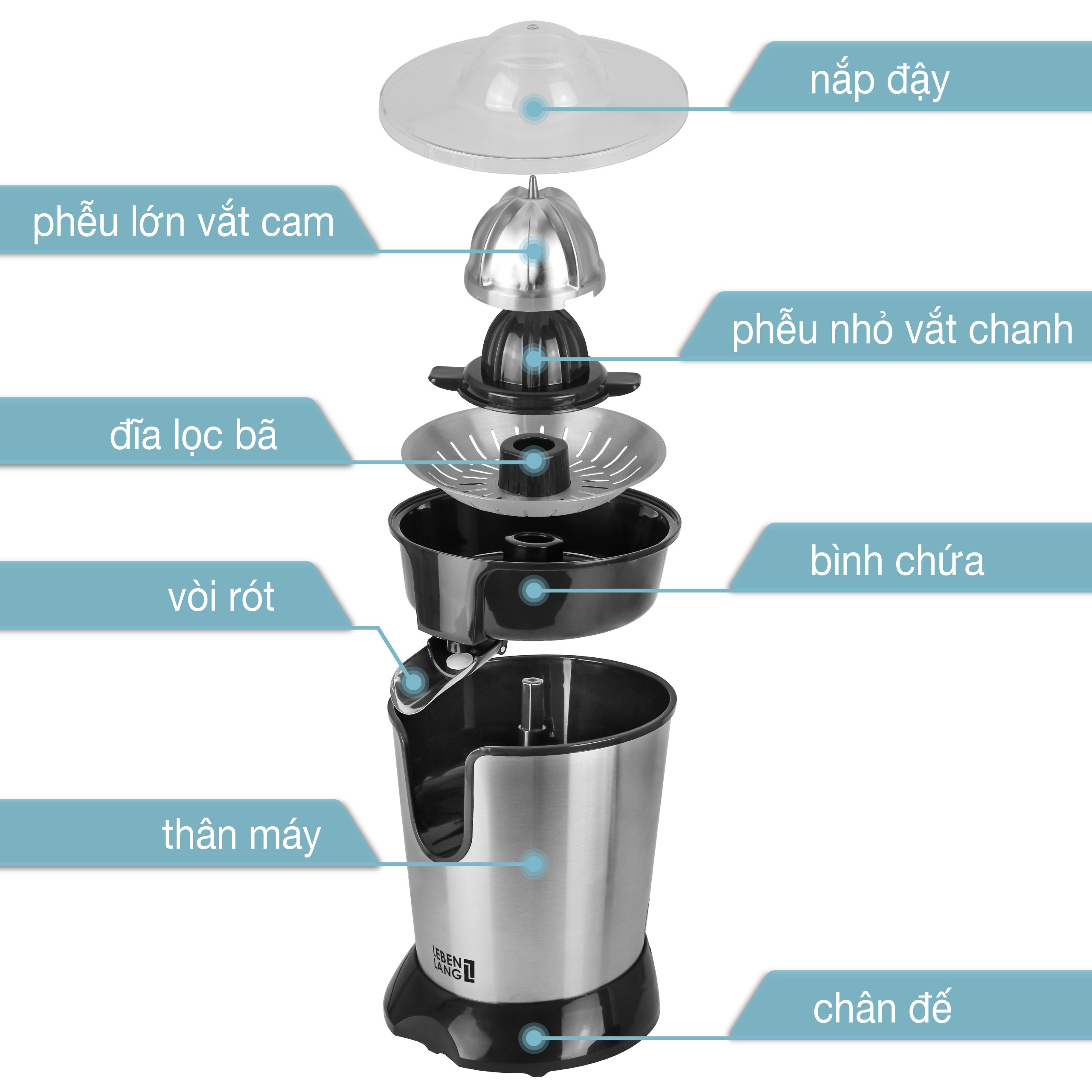 Máy vắt cam Lebenlang model LBC386 300W-400ml - hàng chính hãng