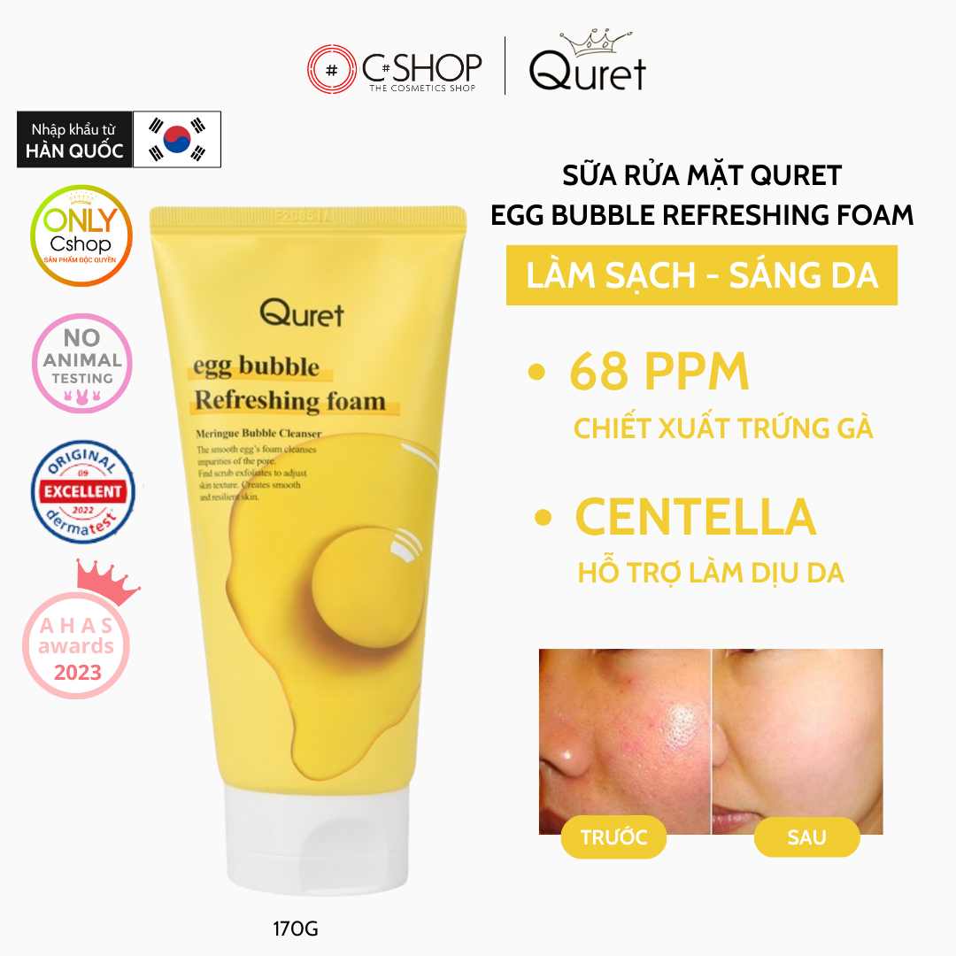 Sữa Rửa Mặt Thành Phần Từ Trứng Gà QURET EGG BUBBLE REFRESHING FOAM