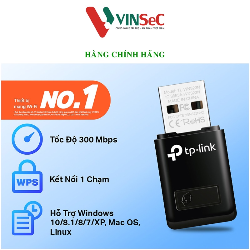 TP-Link  TL-WN823N - USB Wifi chuẩn N tốc độ 300Mbps - Hàng Chính Hãng