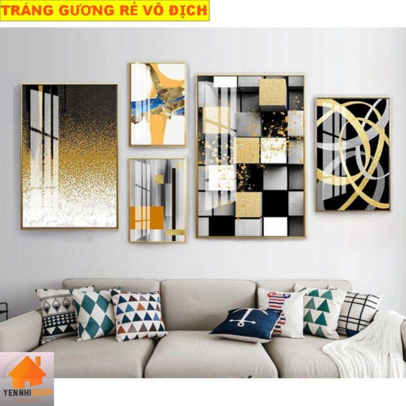 Bộ 5 tranh tráng gương RẺ VÔ ĐICH Tranh treo phòng khách, tranh treo phòng ăn đẹp hơn tranh canvas