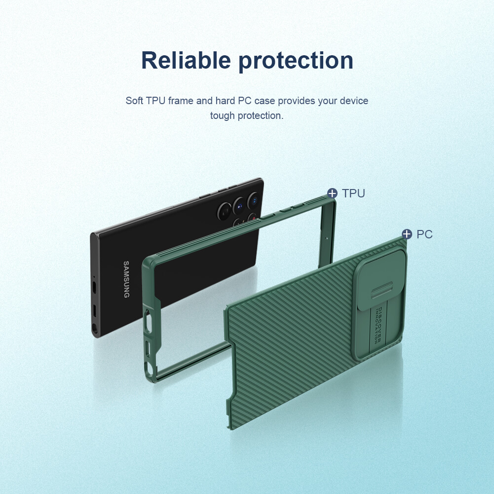 Ốp lưng chống sốc cho Samsung Galaxy S22 Ultra bảo vệ Camera hiệu Nillkin Camshield Pro chống sốc cực tốt, chất liệu cao cấp, có khung và nắp đậy bảo vệ Camera - hàng nhập khẩu
