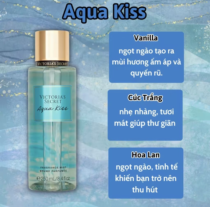 Victoria Secret Aqua Kiss Chính Hãng - Body Mist Victoria Secret Aqua Kiss 250ml & Lotion Victoria Secret Aqua Kiss Chính Hãng 236ml