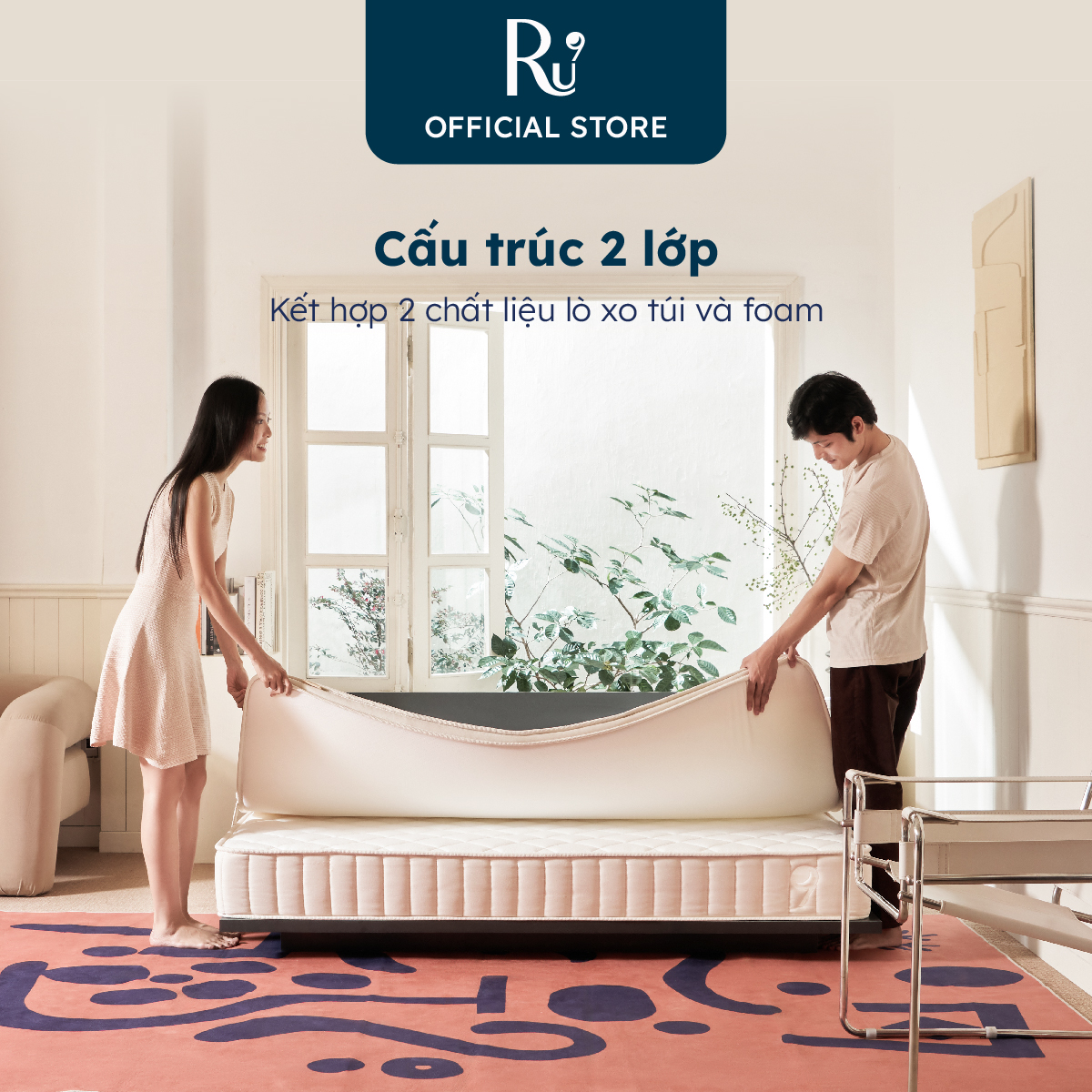 Nệm Hybrid Ru9 25cm - Công Nghệ Mới Kết Hợp Túi Lò Xo Và Foam | 100 Đêm Ngủ Thử Topper | Tùy Chọn Độ Êm | 4 Kích Thước