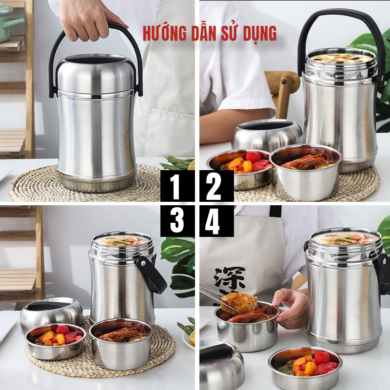 CẶP LỒNG, CAMEN GIỮ NHIỆT CAO CẤP INOX 304 DUNG TÍCH 1,6L / 2.0L HÀNG SIÊU ĐẸP ( Tặng Bộ Hộp Muỗng Đũa Inox Cao Cấp )