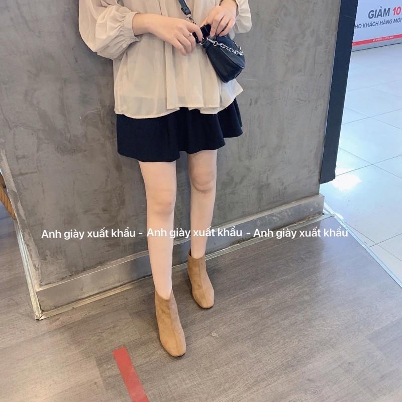 B09- Bốt da lộn gót trụ 5p khoá sau cực ấm