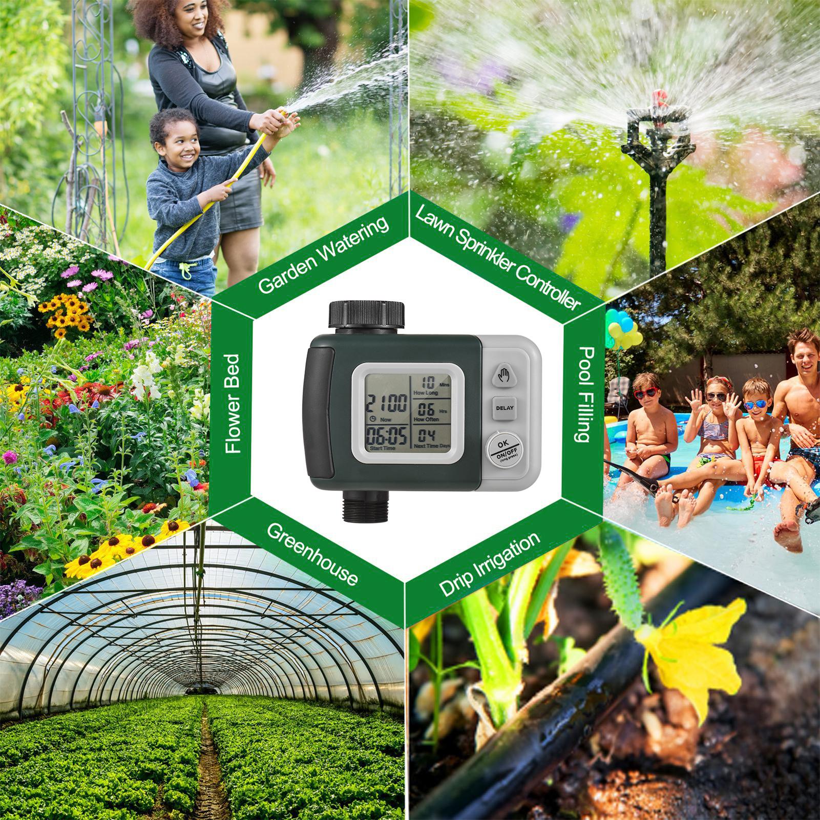 Lepmerk Digital Automatic Watering Timer Programmed Garden Irrigation Timer Hose Faucet Sprinkler with Rain Delay Intelligent Irrigation Controller for Lawn Farmland Courtyard Greenhouse