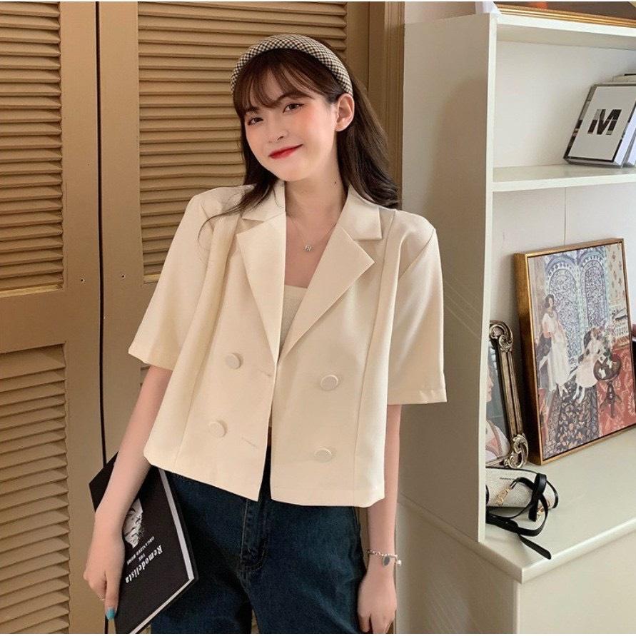 Áo Khoác Blazer Tay Ngắn – Cổ Vest Dáng Croptop Thời Trang Thanh Lịch Cho Nữ