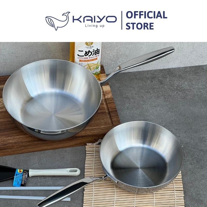 Chảo inox trơn sâu lòng thân đáy liền 3 lớp Tri-Ply Kaiyo, size 24cm