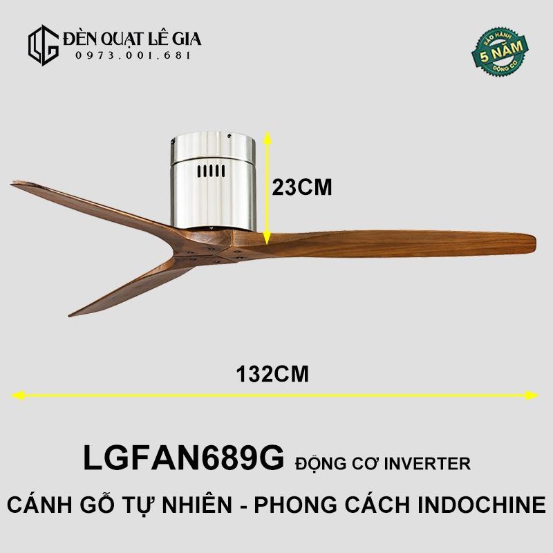 Quạt Trần Gỗ Phong Cách Đông Dương LÊ GIA LGFAN689V - Chiều Cao 23cm - Sải Cánh 132cm - Bảo Hành 5 Năm