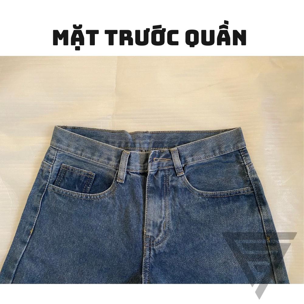 Quần baggy jean nam trơn xanh ống suông chất dày Form chuẩn như hình, quần bò jean ống rộng FFStore