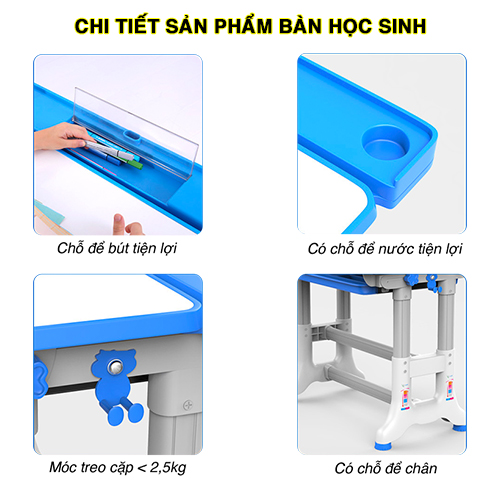 Bàn học sinh trẻ em  bộ bàn ghế size 80cm có đèn, chống gù, chống cận, điều chỉnh độ cao cho bé RIBO138