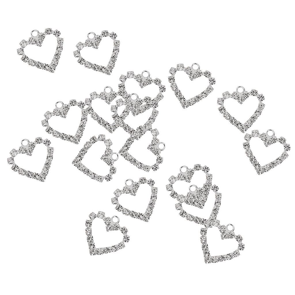 20pcs Silver Crystal Heart Charm Pendant Jewelry Bracelet Necklace Findings