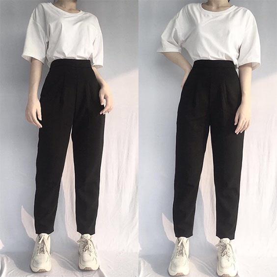 Quần tây nữ lưng cao dáng baggy đi học