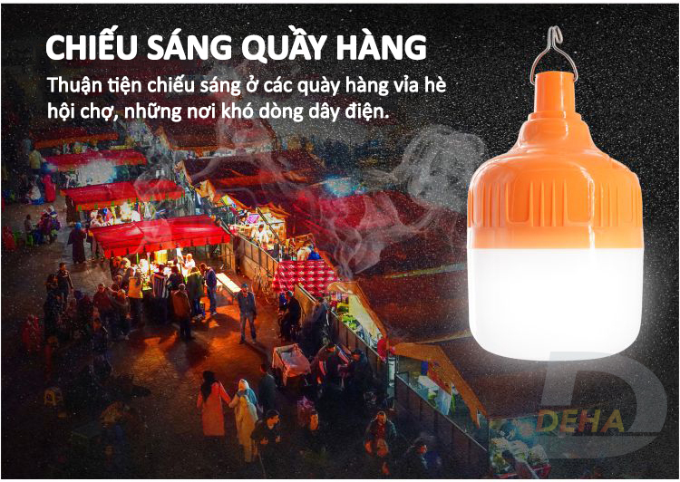 Bóng đèn Led sạc tích điện có móc treo, pin sạc dung lượng lớn, không cần dây điện, bulb chống nước, chiếu sáng du lịch, cắm trại camping, quầy hàng, câu cá, sửa xe - Đèn sạc không dây