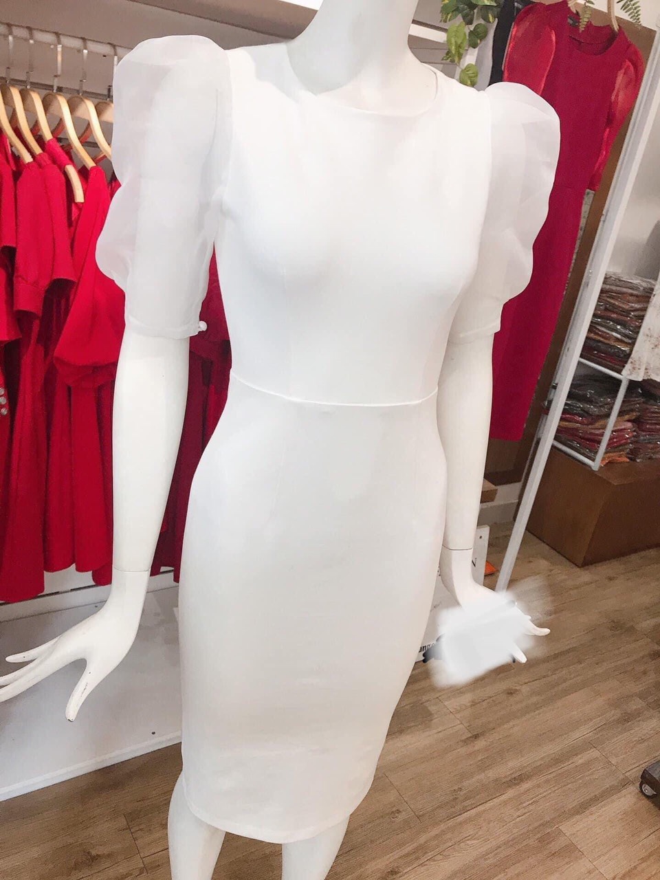 L002 Đầm cotton xịn tay phối voan lụa