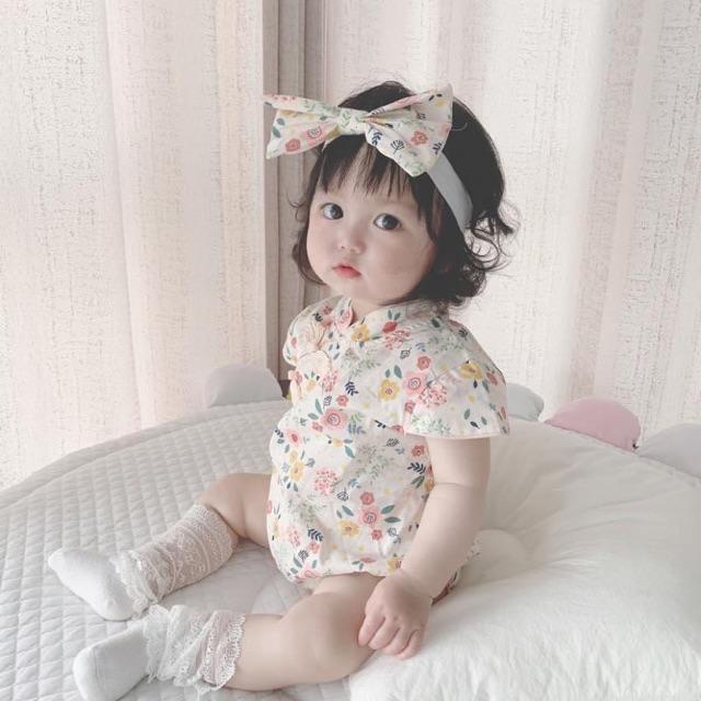 Sườn xám cho bé gái body sườn xám hoa nhí