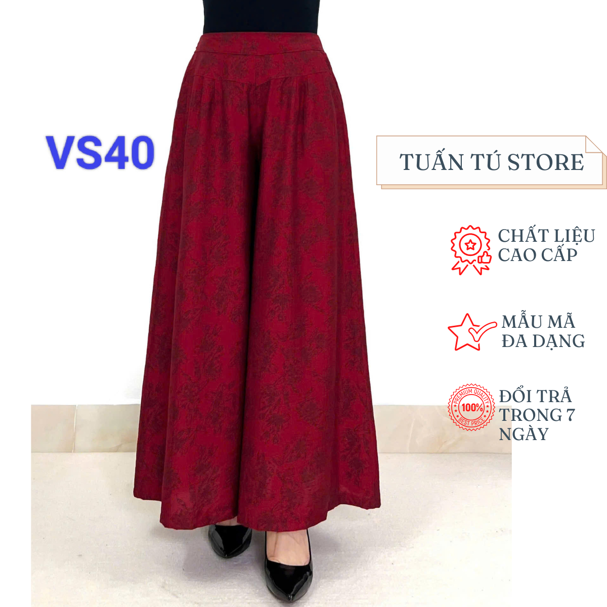 Quần Ống Rộng Dạng Váy Chất Liệu Đũi Hoa Mềm Mát Kiểu Dáng Tinh Tế Và Tôn Dáng Cho Phái Nữ - Tuấn Tú Store