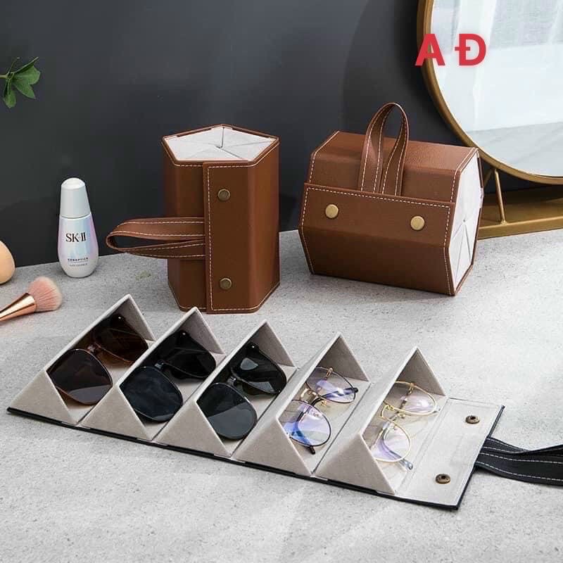 Hộp da PU đựng mắt kính 5 ngăn cuộn tròn , có nút bấm tiện lợi ,có thể treo hoặc xách , mang đi mọi nơi , bảo vệ mắt kính khỏi bụi và hư hỏng