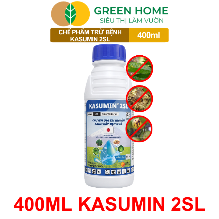 Chế Phẩm Trừ Bệnh KASUMIN 2SL GreenHome, Chai 400ml, Đặc Trị Đốm Lá, Thối Vi Khuẩn, Đạo Ôn Cho Cây