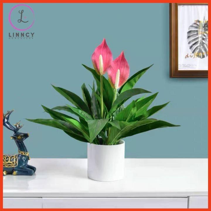 Chậu Hoa Để Bàn Bình Hoa Lan Ý Sang Trọng Cao 47cm Trang Trí Phòng Khách Cửa Hàng Văn Phòng