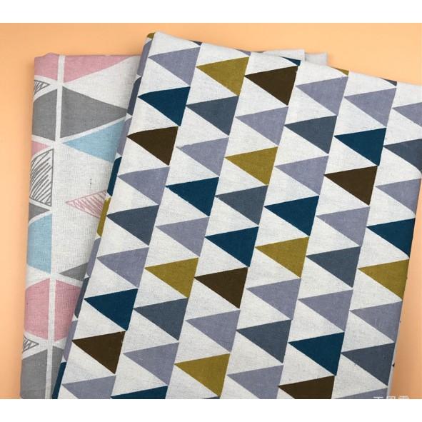 Vải Bố Vải Canvas Decor Trang Trí May Rèm, Màn Cửa Sổ, Khăn Bàn, Khăn Picnic, Phông Chụp Ảnh Họa Tiết Tam Giác Xanh Vàng
