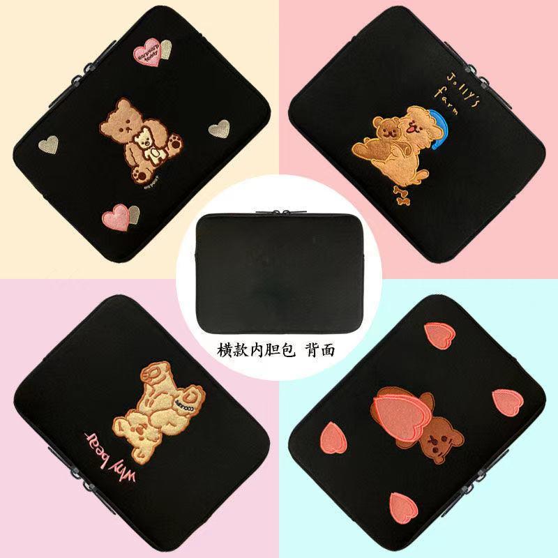 Hoạt Hình Dễ Thương Gấu Thêu Laptop 11 13 14 15 15.6 16.1 Inch Tay Cầm Máy Tính Bảng Ipad Cặp Túi Bên Trong máy Tính Xách Tay Ốp Lưng