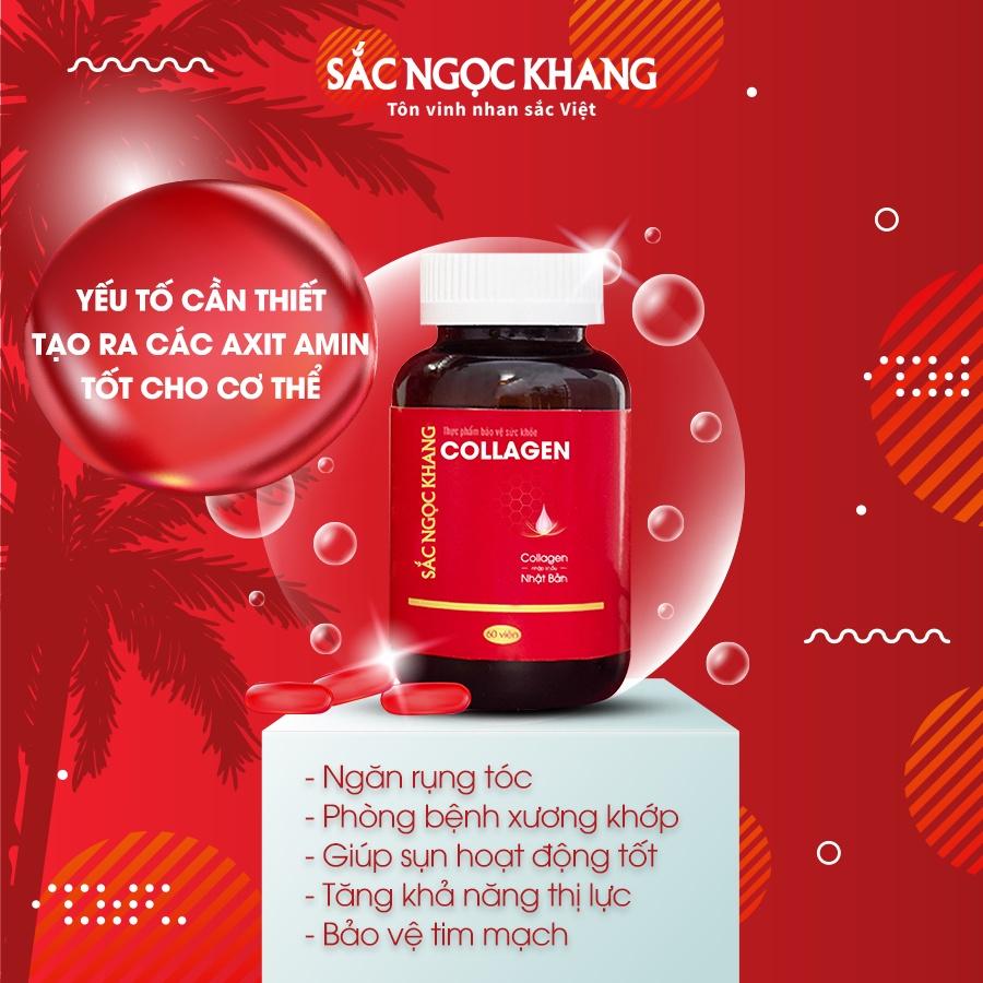 Collagen Sắc Ngọc Khang thế hệ mới 100% nguyên liệu nhập khẩu từ Nhật Bản Hộp 60 viên