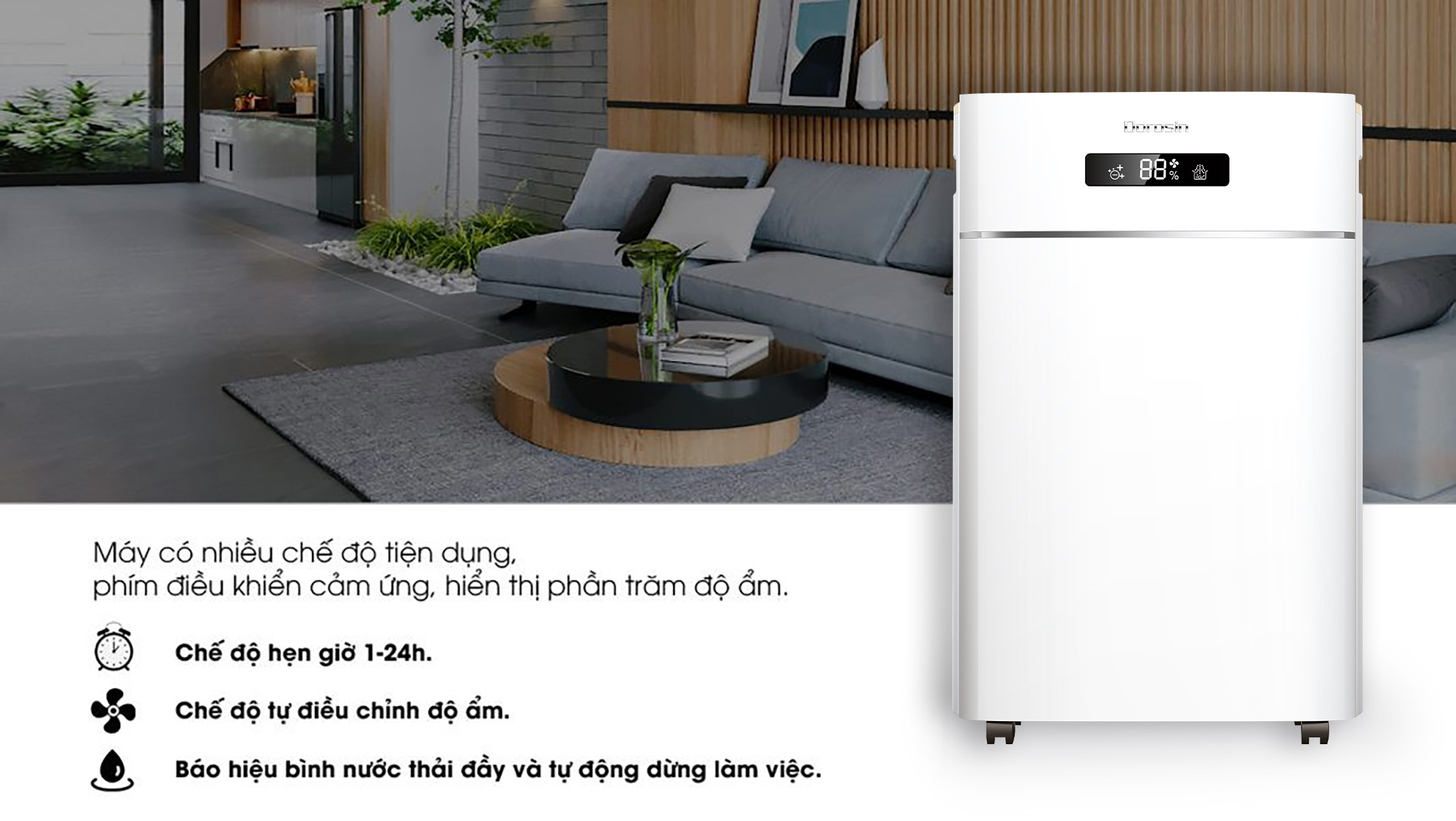 Máy hút ẩm gia dụng chính hãng Dorosin 630E (80m2)/Công suất hút ẩm 30 lít /ngày/ Cảm ứng điện tử thông minh