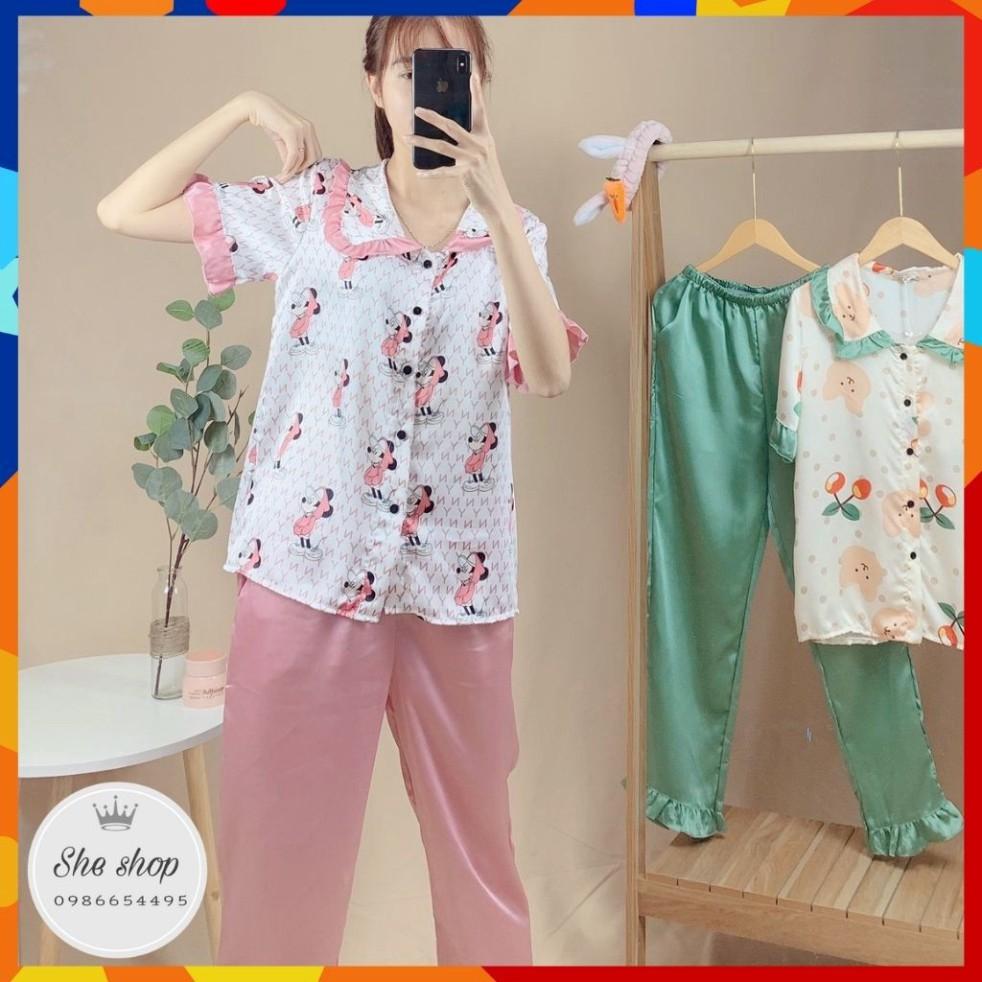Freeship Bộ lụa mặc nhà, Bộ ngủ pijama chất lụa cao cấp, nhẹ mát, kiểu dáng hàn quốc.