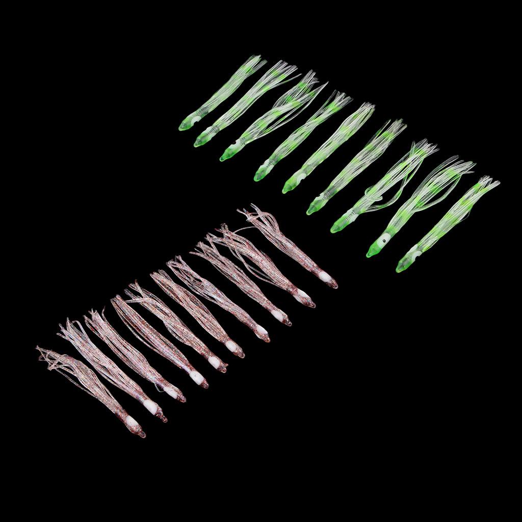 30pcs Artificial Squid Skirts Lures Saltwater Trolling Baits Green/Brown