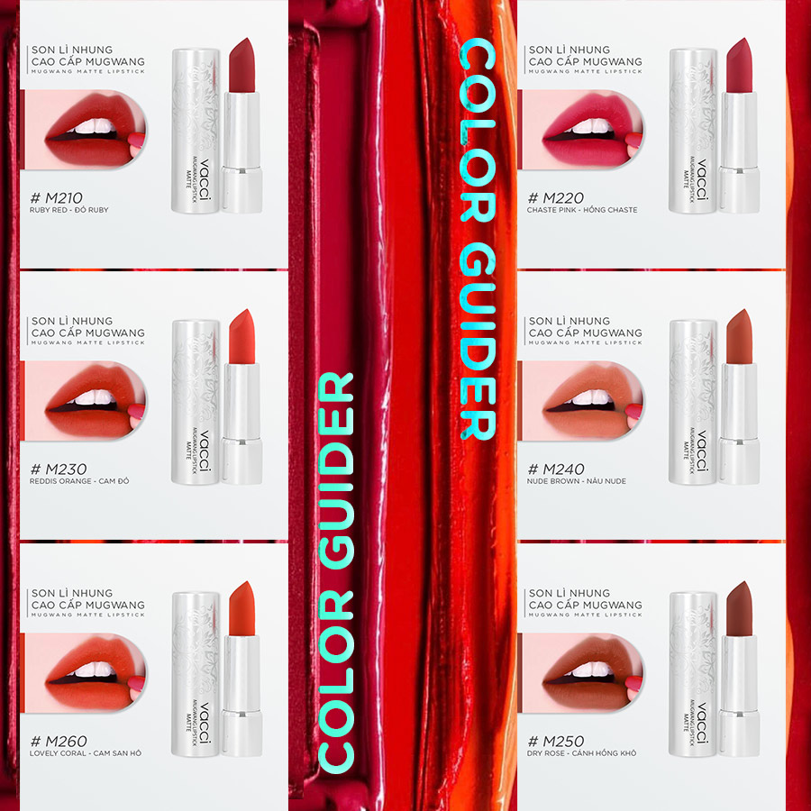 Son Lì VACCI - Lipstick Mugwang - Son Siêu Lì - Bền Màu - Không Trôi - Không Khô Môi