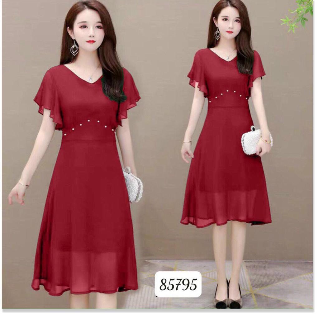 ĐẦM VOAN Ý ĐÍNH NGỌC,ĐƯỢC THIẾT KẾ HỌA TIẾT TRƠN NHƯNG KHÔNG KÉM PHẦN SANG TRỌNG THỜI TRANG VINA 1HIT FASHION