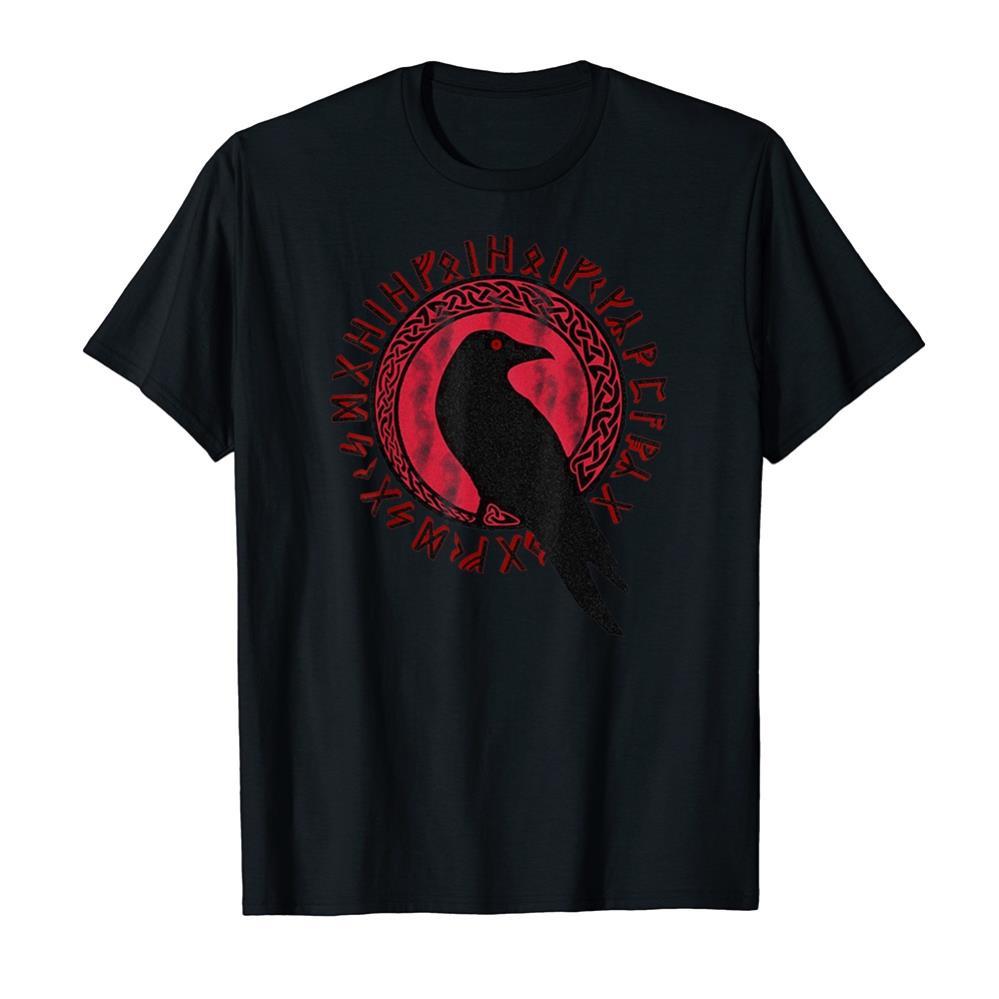 Áo thun cotton unisex in hình Odin Ravens Huginn amp Muninn VEGVISIR Vikings Myth Tee-9236