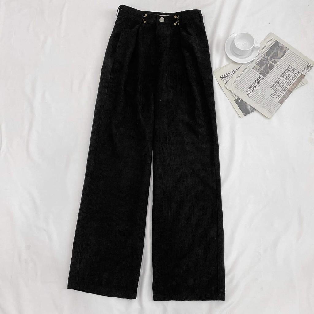 Quần Dài Nhung Gân DONI PANTS Form Suông Phối Móc Gài Eo Ulzzang