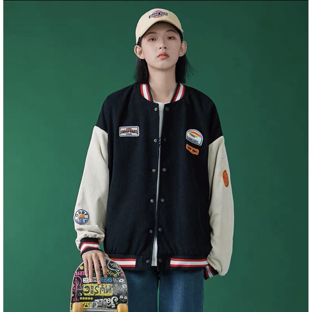 Áo Bomber Jackets/ Áo Khoác Nhung Tăm Thêu Logo DeepEnd Cúc Bấm Unisex Nam Nữ Form Rộng MND Ulzzang