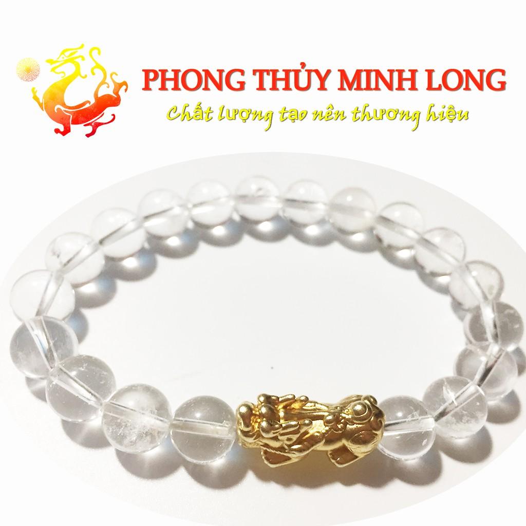 Vòng tay đá. thach anh Trắng chất lượng 5A mix Tỳ Hưu Vàng hợp mệnh Kim và Thủy