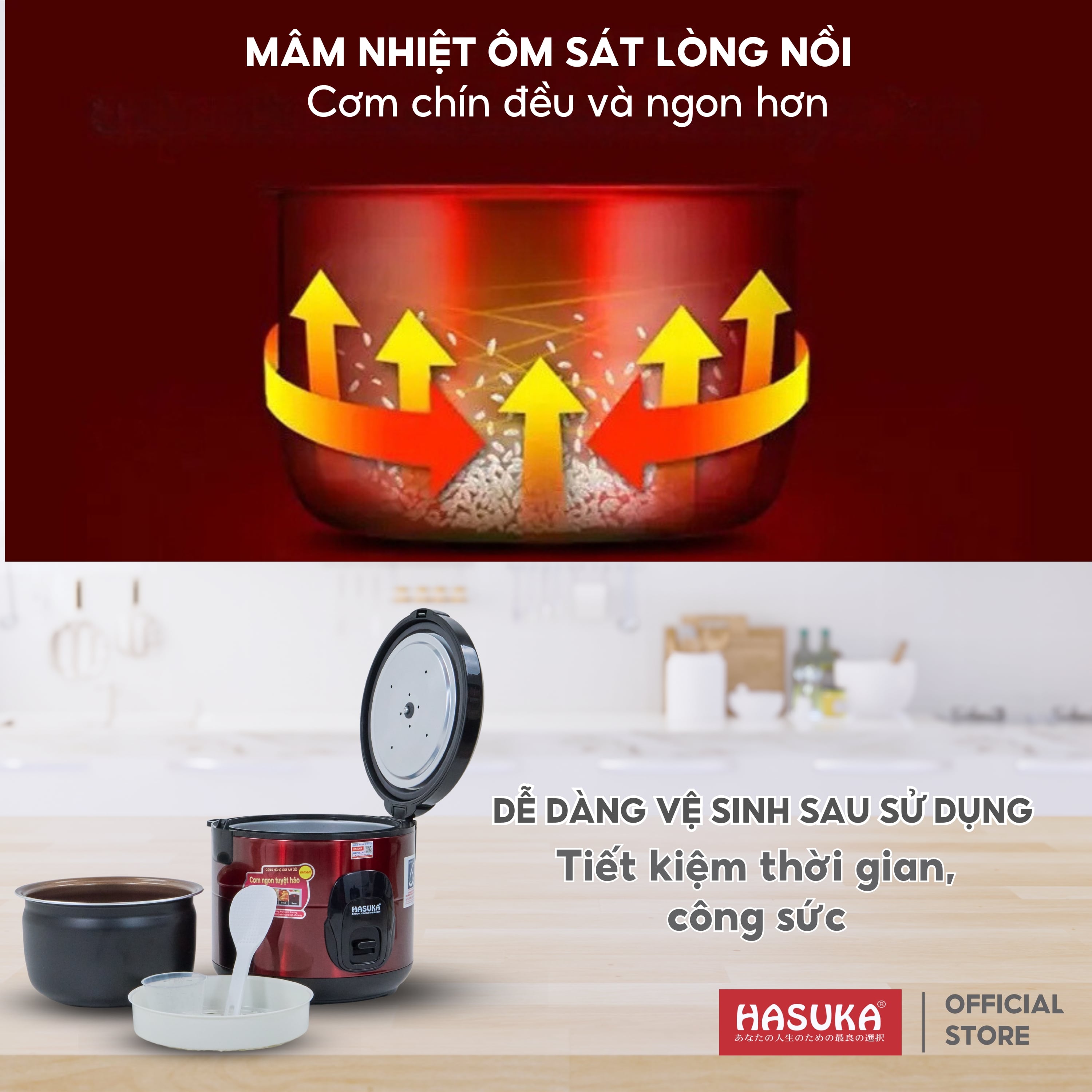 Nồi cơm điện HASUKA HSK-863 dung tích 3.2L, công suất 1200W- Thiết kế dễ sử dụng, lòng niêu chống dính Ceramic - Hàng chính hãng