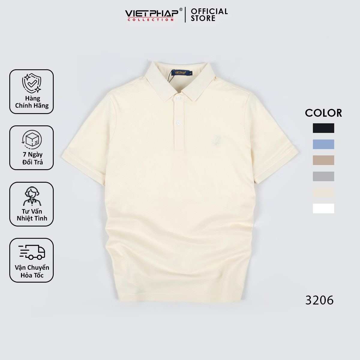 Áo Thun Polo Nam Cao Cấp VIỆT PHÁP / Form Basic - Chất liệu cotton co dãn thấm hút mồ hồi tốt 3206