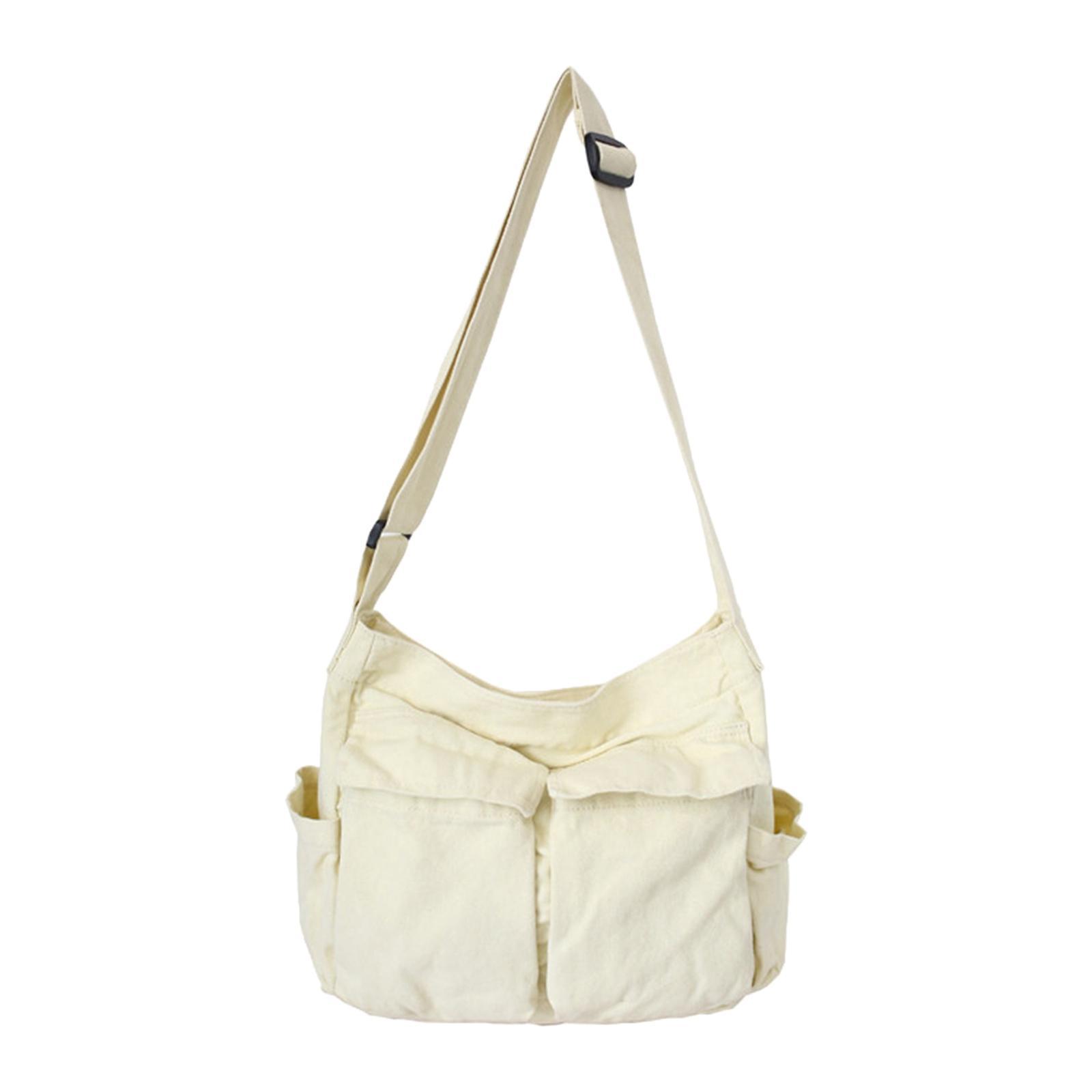 Minimalist Style Canvas Shoulder Bag Solid Handbag Travel Multi Pockets Tote