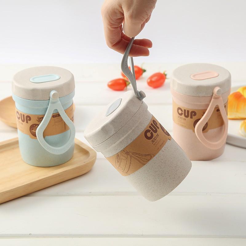 Cốc Lúa Mạch Giữ Nhiệt Đựng Canh, Súp, Cháo Kèm Muỗng Có Quai Xách Tiện Lợi