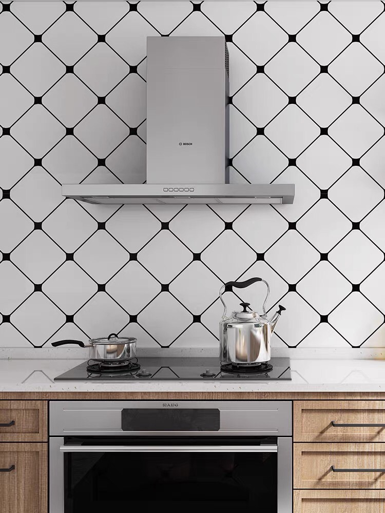 Giấy dán tường - decal dán tường gạch ô vuông trắng có keo sẵn