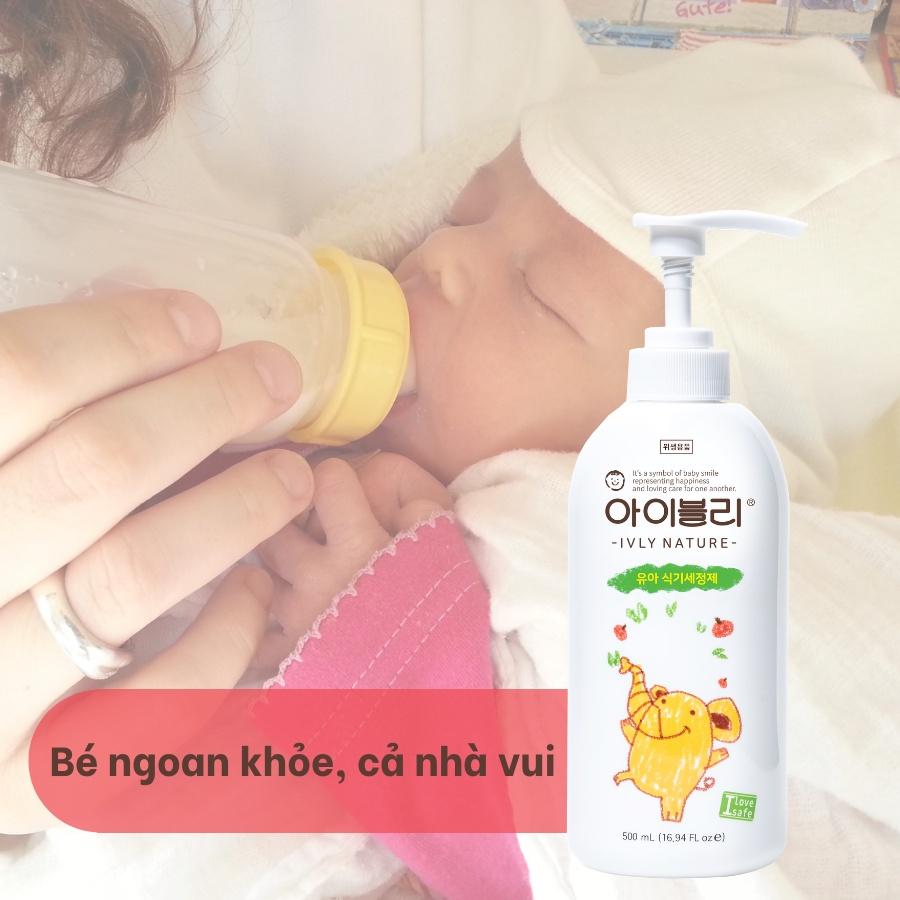 Nước rửa bình sữa và bát đĩa dạng gel IVLY NATURE chiết xuất hoàn toàn từ thiên nhiên nhập khẩu Hàn Quốc 500ml ivly002