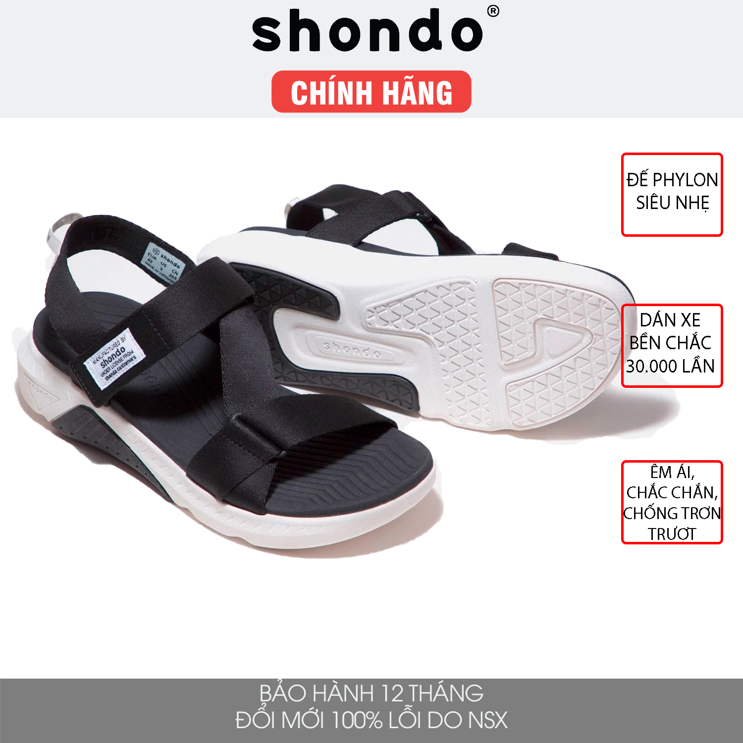Giày sandal Shondo F7 nam nữ đi học đế cao đen trắng F7R0010
