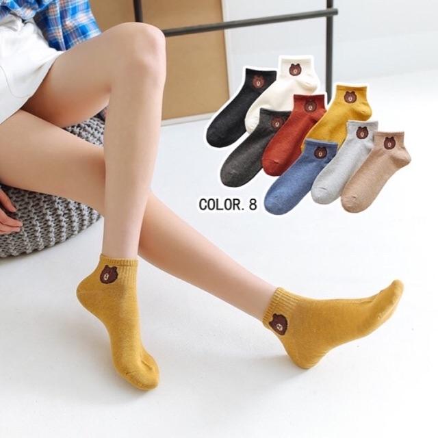 Set 10 Đôi Vớ Gấu Brown Trơn, Cổ ngắn Dễ Thương So Cute, Hàn Quốc