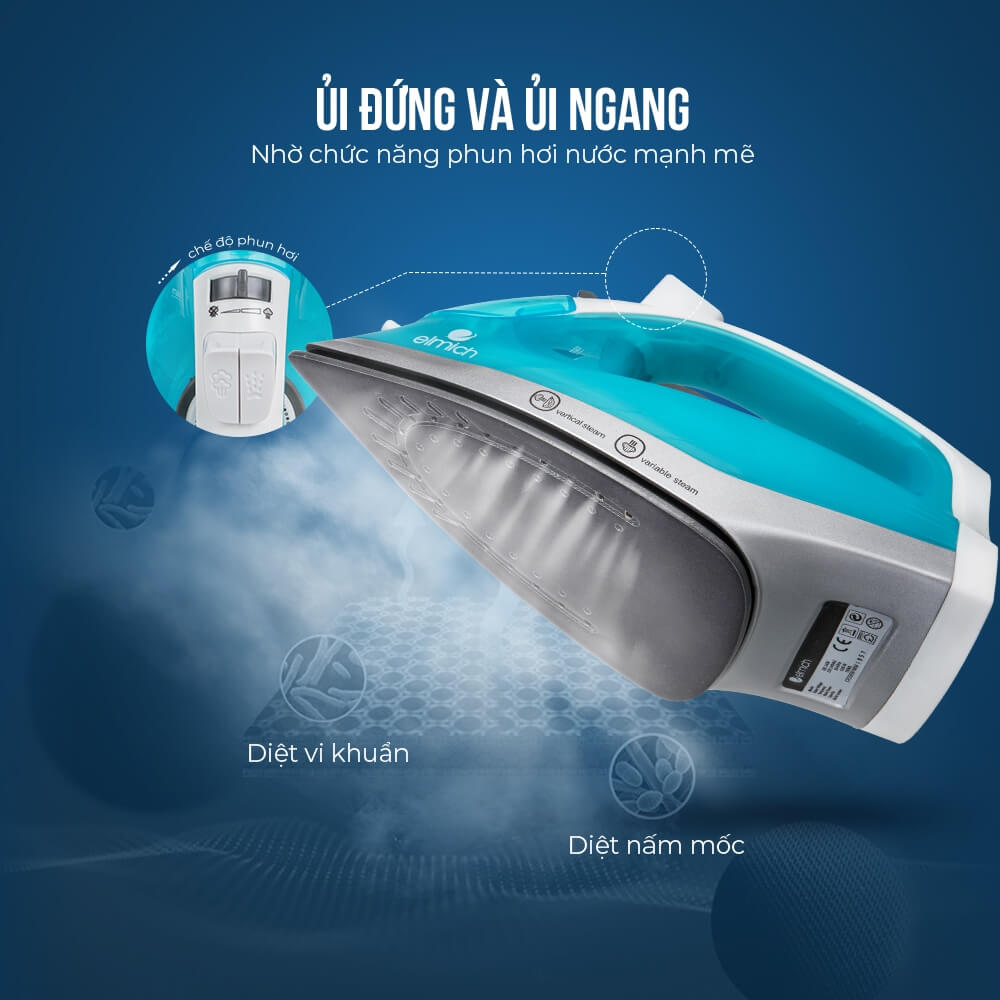 Bàn ủi hơi nước Elmich SIE-3438 1100W, SIE-3436 11200W, Hàng chính hãng, chống cặn nước - JoyMall