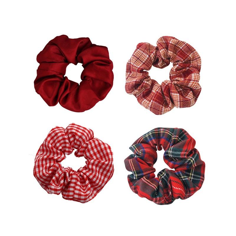 Scrunchies buộc tóc nhiều họa tiết; họa tiết tông màu đỏ nữ tính thanh lịch PK710