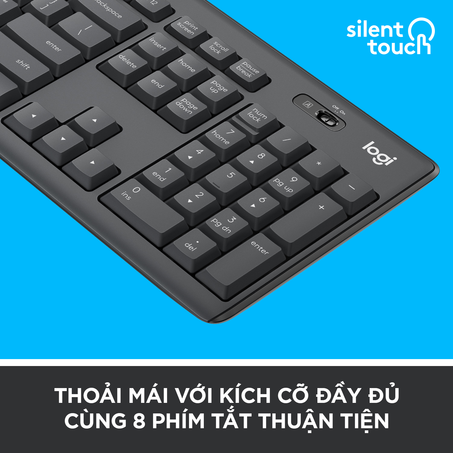 Combo chuột phím không dây Logitech MK295 Silent - Chống ồn 90%, có phím số, mắt đọc cải tiến, bền bỉ, không lag - Hàng chính hãng